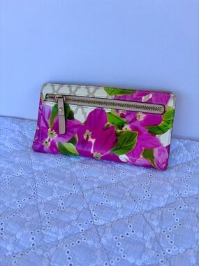 Kate Spade Floral Wallet Pink Green Zip Card Holder Slim Clutch